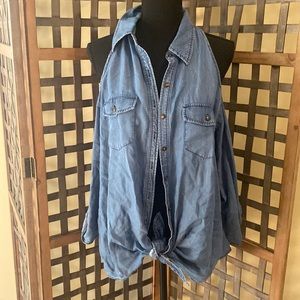 NWT Denim Button Up Cold Shoulder Top